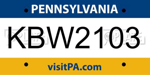 KBW2103 Pennsylvania License Plate