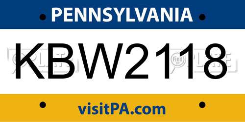 KBW2118 Pennsylvania License Plate