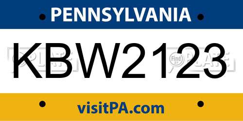 KBW2123 Pennsylvania License Plate