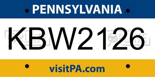 KBW2126 Pennsylvania License Plate
