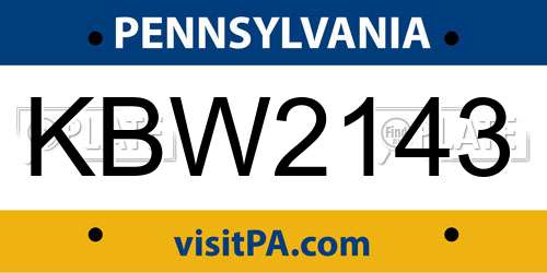 KBW2143 Pennsylvania License Plate