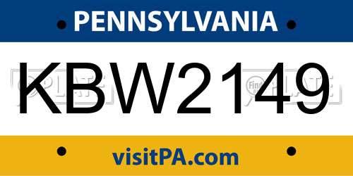 KBW2149 Pennsylvania License Plate