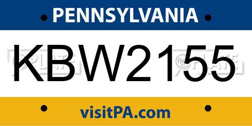 KBW2155 Pennsylvania License Plate