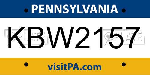 KBW2157 Pennsylvania License Plate