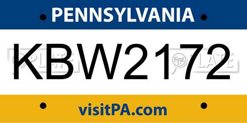 KBW2172 Pennsylvania License Plate