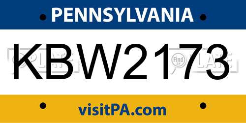 KBW2173 Pennsylvania License Plate