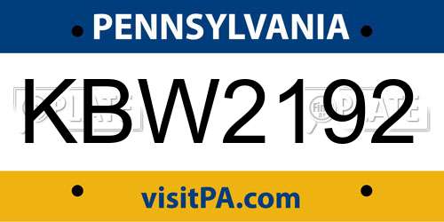 KBW2192 Pennsylvania License Plate