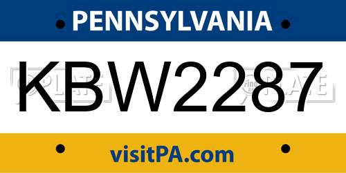 KBW2287 Pennsylvania License Plate