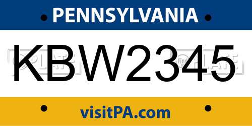 KBW2345 Pennsylvania License Plate