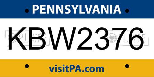 KBW2376 Pennsylvania License Plate