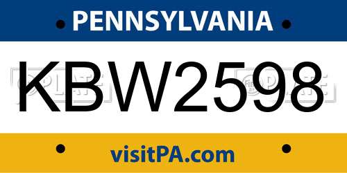 KBW2598 Pennsylvania License Plate