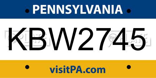 KBW2745 Pennsylvania License Plate