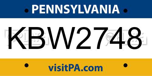 KBW2748 Pennsylvania License Plate