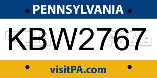 KBW2767 Pennsylvania License Plate