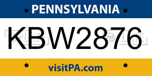 KBW2876 Pennsylvania License Plate