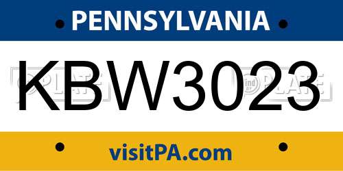 KBW3023 Pennsylvania License Plate