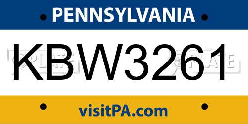 KBW3261 Pennsylvania License Plate