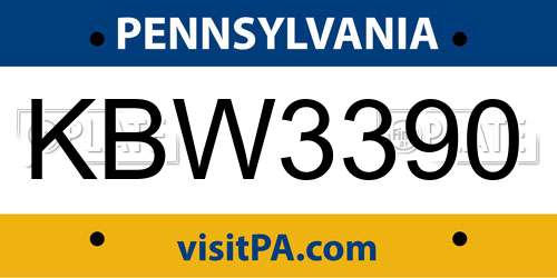 KBW3390 Pennsylvania License Plate