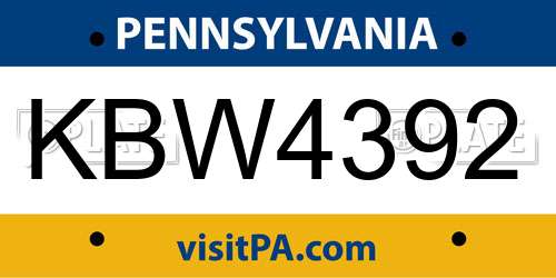 KBW4392 Pennsylvania License Plate