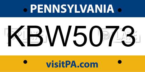 KBW5073 Pennsylvania License Plate