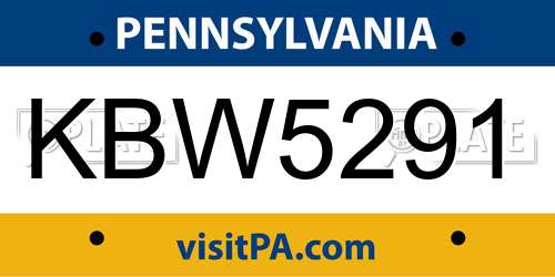 KBW5291 Pennsylvania License Plate