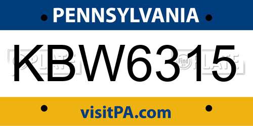 KBW6315 Pennsylvania License Plate