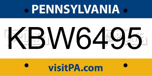 KBW6495 Pennsylvania License Plate