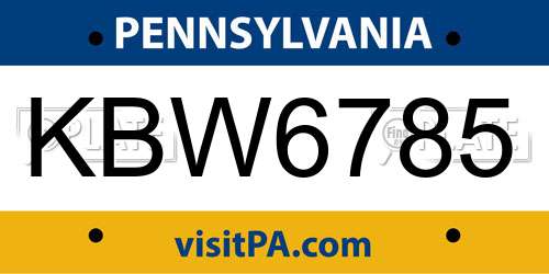 KBW6785 Pennsylvania License Plate