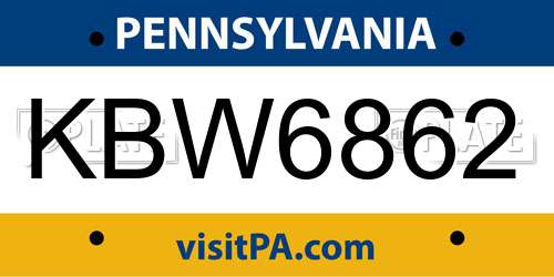 KBW6862 Pennsylvania License Plate