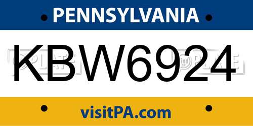 KBW6924 Pennsylvania License Plate