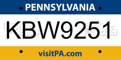 KBW9251 Pennsylvania License Plate