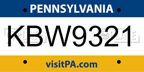 KBW9321 Pennsylvania License Plate