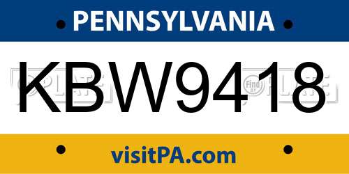 KBW9418 Pennsylvania License Plate