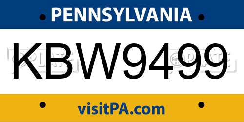 KBW9499 Pennsylvania License Plate