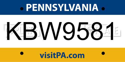 KBW9581 Pennsylvania License Plate