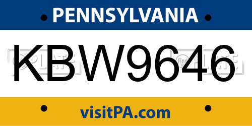 KBW9646 Pennsylvania License Plate
