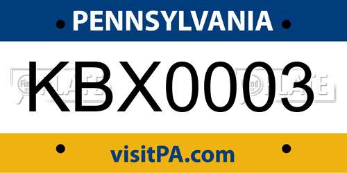 KBX0003 Pennsylvania License Plate