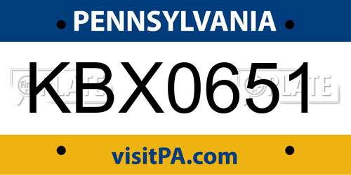 KBX0651 Pennsylvania License Plate
