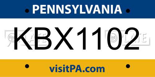 KBX1102 Pennsylvania License Plate