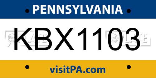 KBX1103 Pennsylvania License Plate