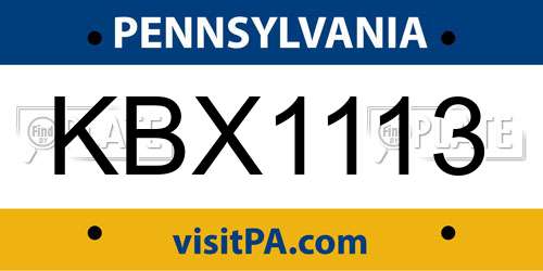KBX1113 Pennsylvania License Plate