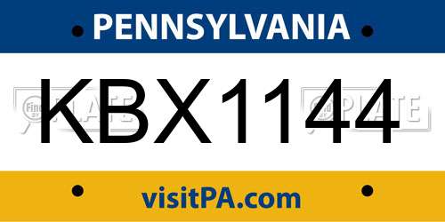 KBX1144 Pennsylvania License Plate