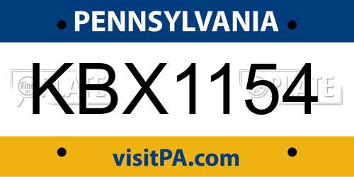 KBX1154 Pennsylvania License Plate