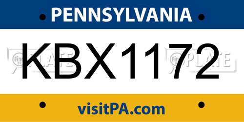 KBX1172 Pennsylvania License Plate