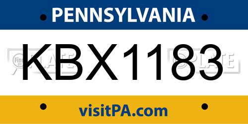 KBX1183 Pennsylvania License Plate