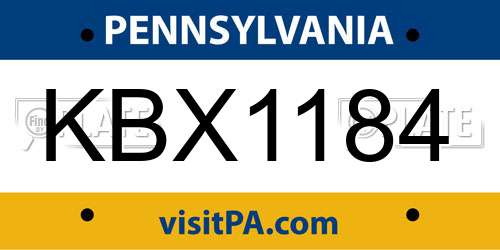 KBX1184 Pennsylvania License Plate