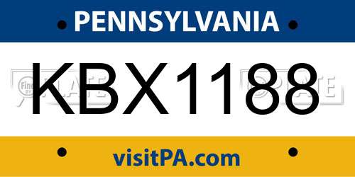 KBX1188 Pennsylvania License Plate
