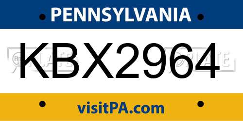 KBX2964 Pennsylvania License Plate