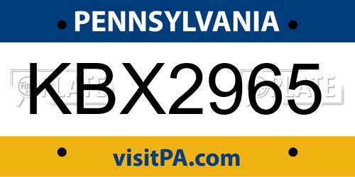 KBX2965 Pennsylvania License Plate