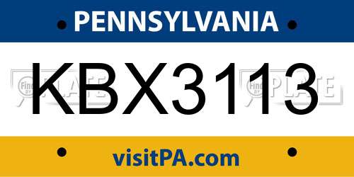 KBX3113 Pennsylvania License Plate